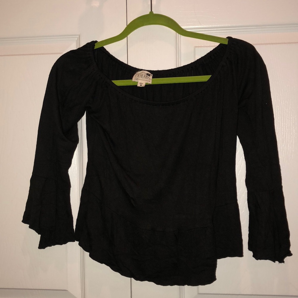 Black off the shoulder long sleeve shirt